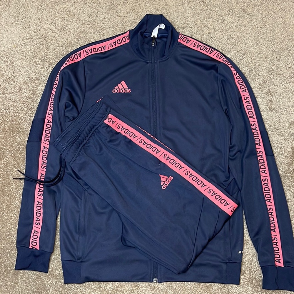 Adidas track suit blue size medium jacket and pants sold as a set